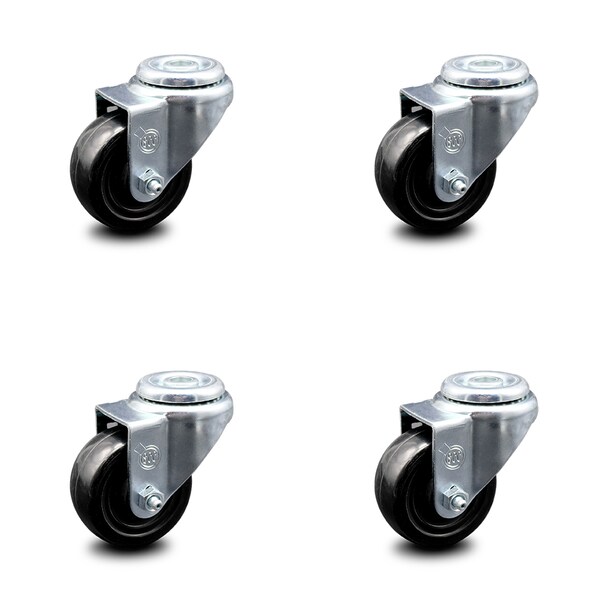 3.5 Inch Hard Rubber Wheel Swivel Bolt Hole Caster Set